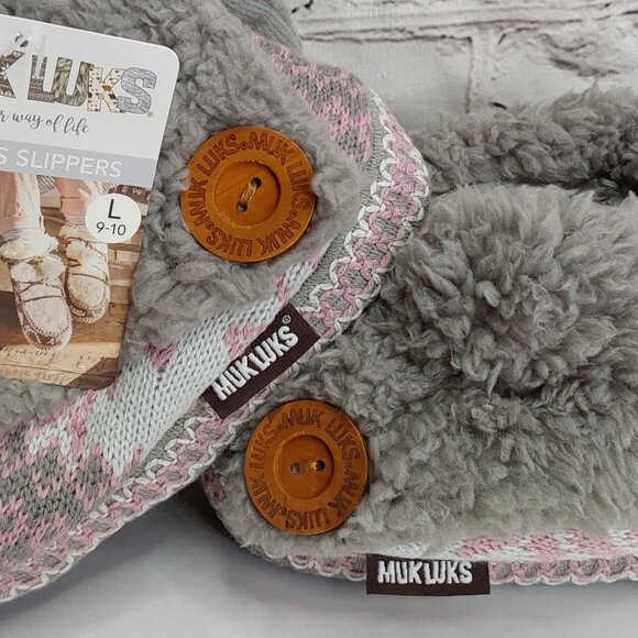 'MUK-LUKS' FOLD~OVER FUZZY SLIP-ON 'CINDER WOOD' SIDE BUTTON SLIPPERS - Picture 9 of 16